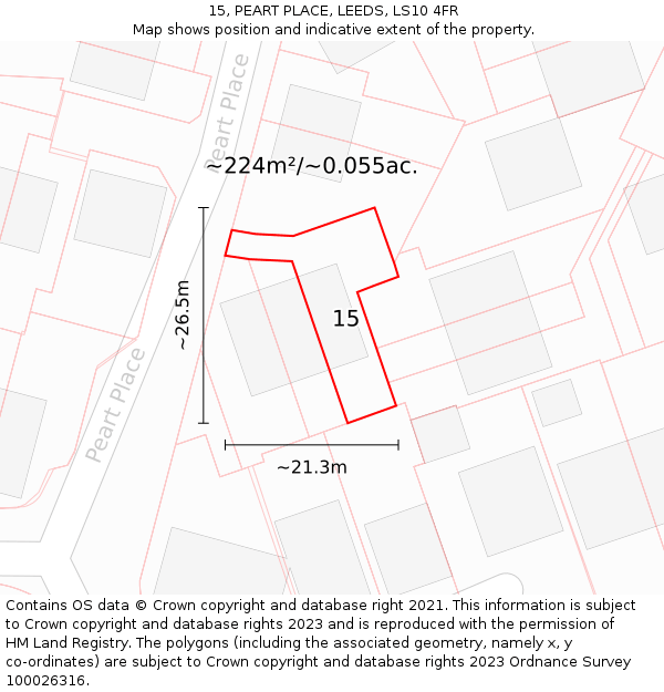 15, PEART PLACE, LEEDS, LS10 4FR: Plot and title map