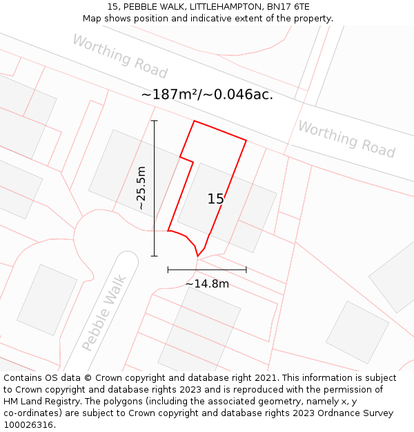 15, PEBBLE WALK, LITTLEHAMPTON, BN17 6TE: Plot and title map
