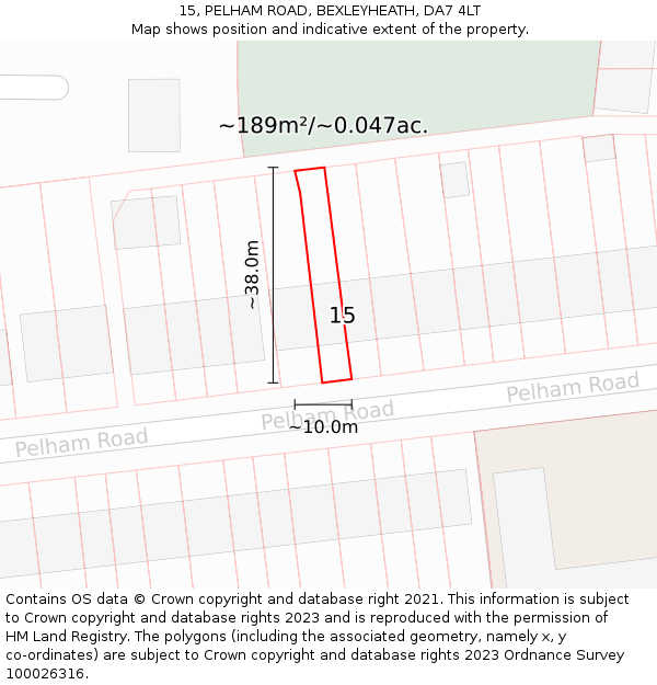 15, PELHAM ROAD, BEXLEYHEATH, DA7 4LT: Plot and title map