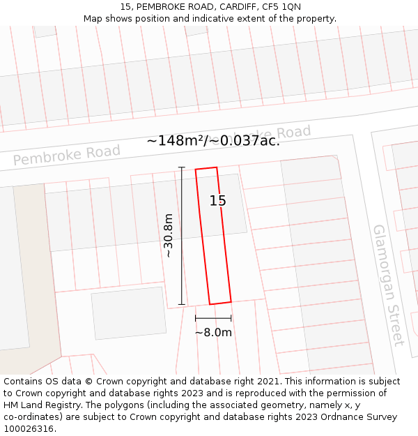 15, PEMBROKE ROAD, CARDIFF, CF5 1QN: Plot and title map