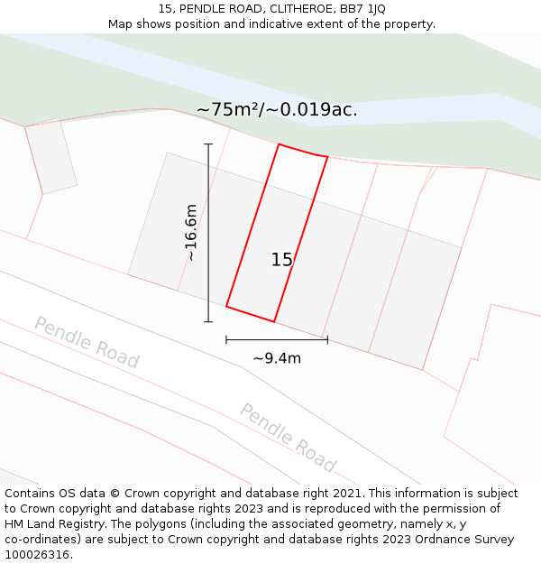 15, PENDLE ROAD, CLITHEROE, BB7 1JQ: Plot and title map