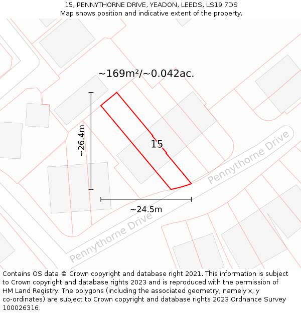15, PENNYTHORNE DRIVE, YEADON, LEEDS, LS19 7DS: Plot and title map