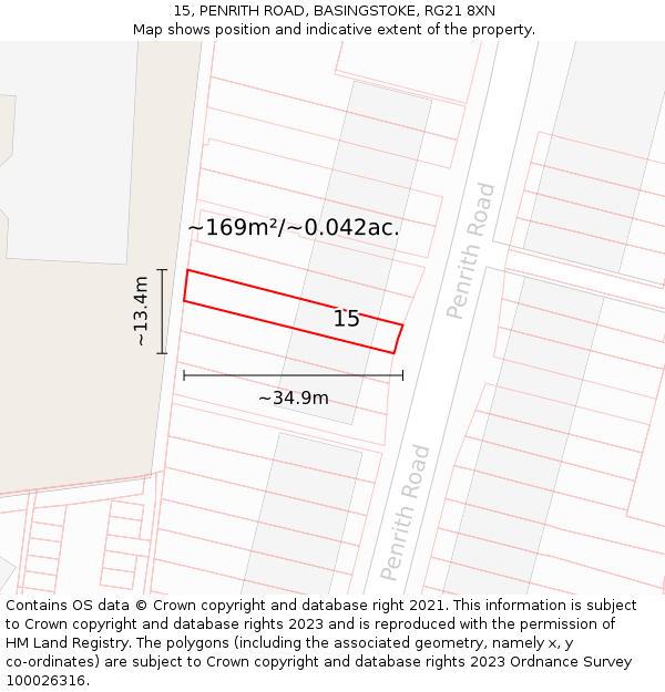 15, PENRITH ROAD, BASINGSTOKE, RG21 8XN: Plot and title map