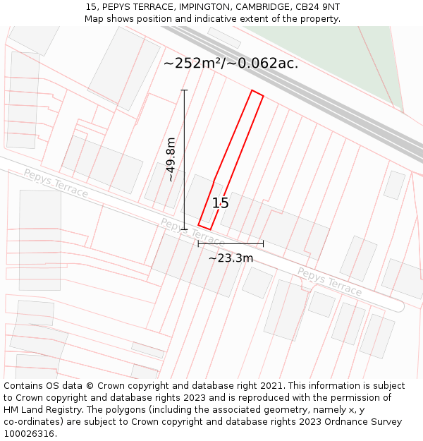 15, PEPYS TERRACE, IMPINGTON, CAMBRIDGE, CB24 9NT: Plot and title map