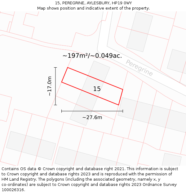 15, PEREGRINE, AYLESBURY, HP19 0WY: Plot and title map