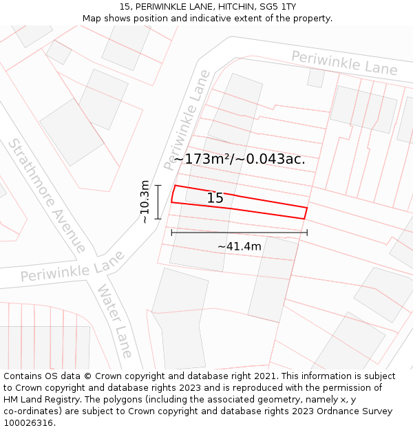 15, PERIWINKLE LANE, HITCHIN, SG5 1TY: Plot and title map