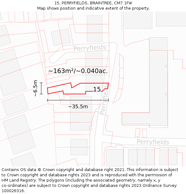15, PERRYFIELDS, BRAINTREE, CM7 1FW: Plot and title map