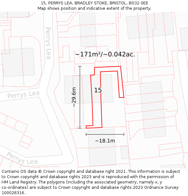 15, PERRYS LEA, BRADLEY STOKE, BRISTOL, BS32 0EE: Plot and title map