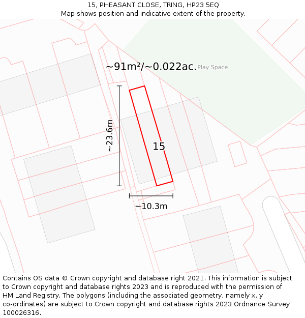 15, PHEASANT CLOSE, TRING, HP23 5EQ: Plot and title map
