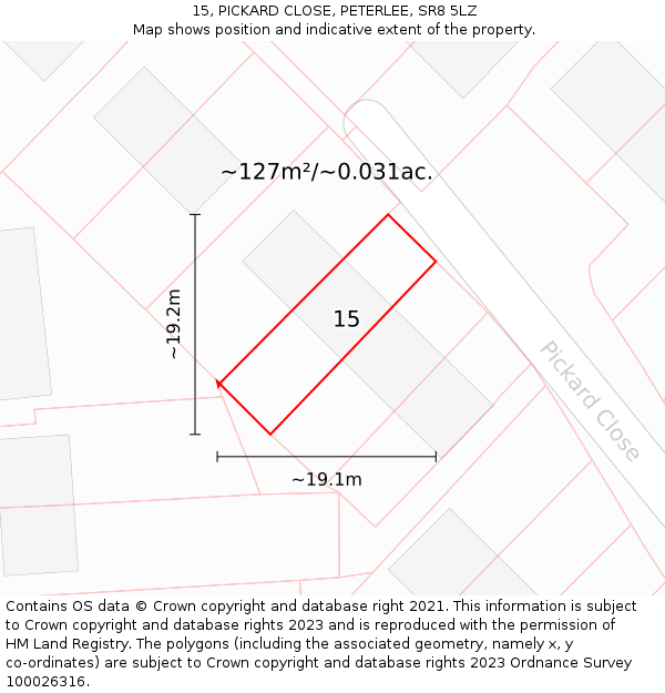 15, PICKARD CLOSE, PETERLEE, SR8 5LZ: Plot and title map