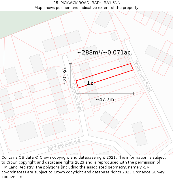 15, PICKWICK ROAD, BATH, BA1 6NN: Plot and title map