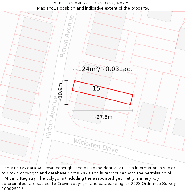 15, PICTON AVENUE, RUNCORN, WA7 5DH: Plot and title map