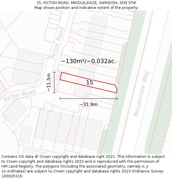 15, PICTON ROAD, MIDDLELEAZE, SWINDON, SN5 5TW: Plot and title map