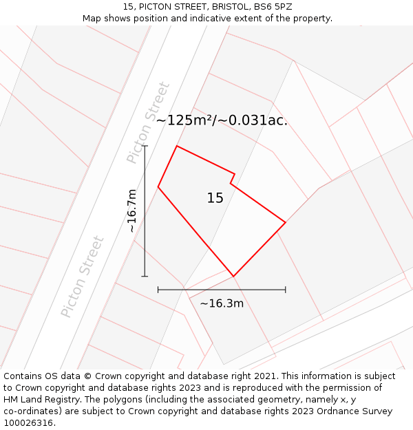 15, PICTON STREET, BRISTOL, BS6 5PZ: Plot and title map
