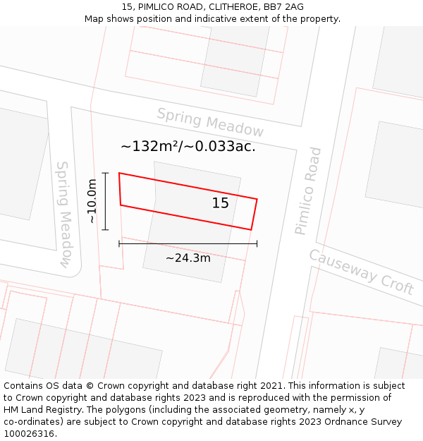 15, PIMLICO ROAD, CLITHEROE, BB7 2AG: Plot and title map