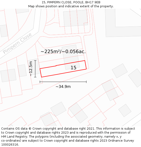 15, PIMPERN CLOSE, POOLE, BH17 9EB: Plot and title map