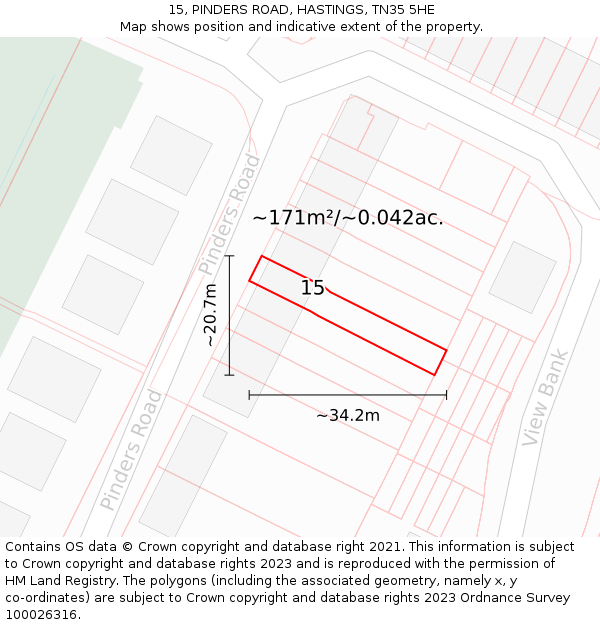 15, PINDERS ROAD, HASTINGS, TN35 5HE: Plot and title map