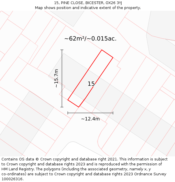 15, PINE CLOSE, BICESTER, OX26 3YJ: Plot and title map