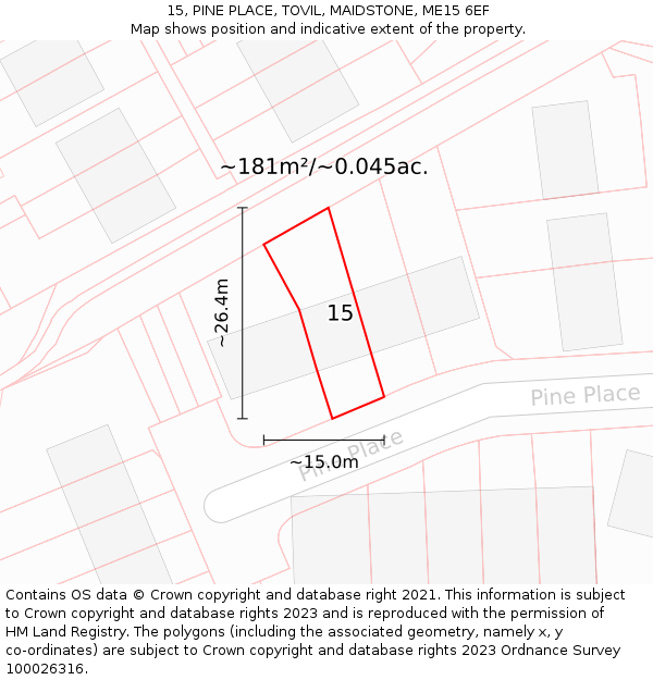 15, PINE PLACE, TOVIL, MAIDSTONE, ME15 6EF: Plot and title map