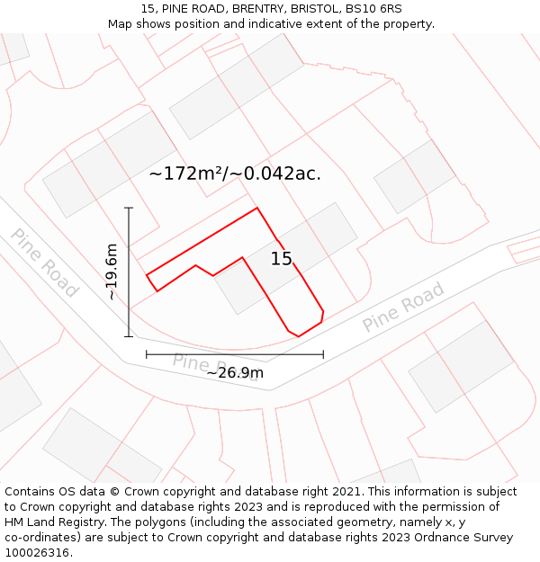 15, PINE ROAD, BRENTRY, BRISTOL, BS10 6RS: Plot and title map