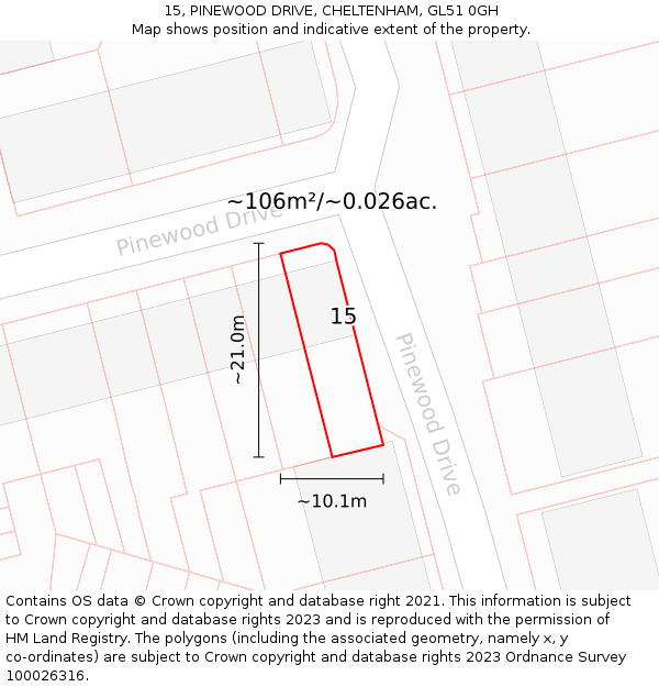 15, PINEWOOD DRIVE, CHELTENHAM, GL51 0GH: Plot and title map