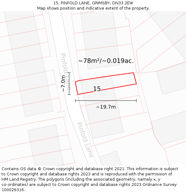 15, PINFOLD LANE, GRIMSBY, DN33 2EW: Plot and title map