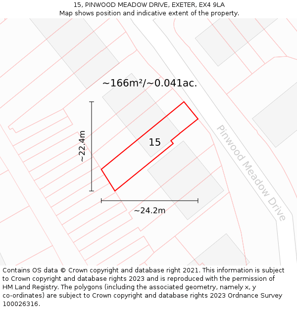 15, PINWOOD MEADOW DRIVE, EXETER, EX4 9LA: Plot and title map