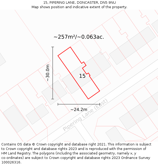 15, PIPERING LANE, DONCASTER, DN5 9NU: Plot and title map