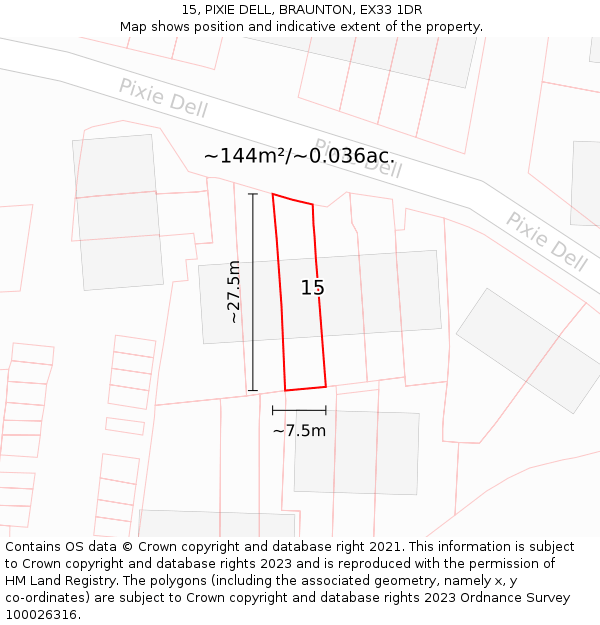 15, PIXIE DELL, BRAUNTON, EX33 1DR: Plot and title map