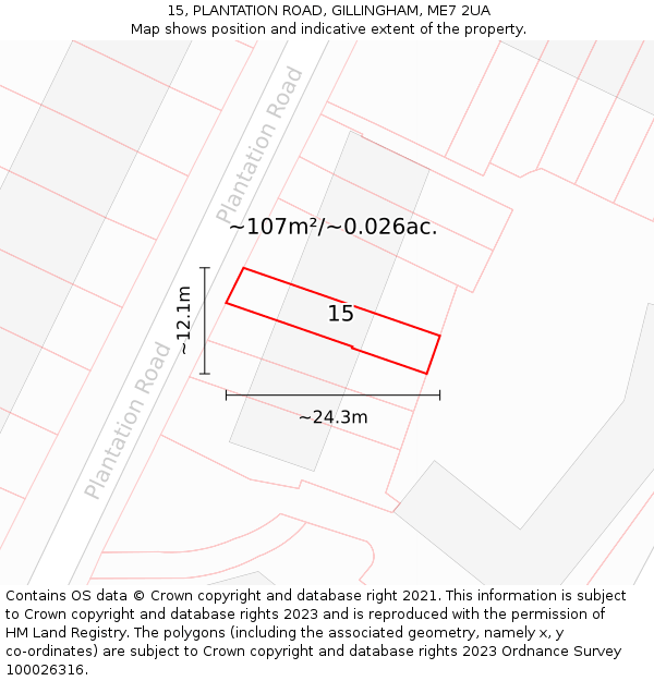 15, PLANTATION ROAD, GILLINGHAM, ME7 2UA: Plot and title map