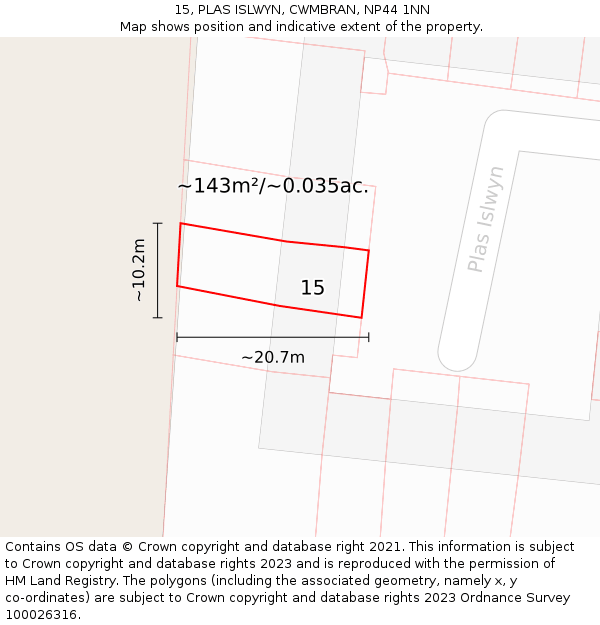 15, PLAS ISLWYN, CWMBRAN, NP44 1NN: Plot and title map