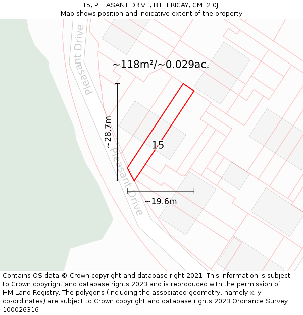15, PLEASANT DRIVE, BILLERICAY, CM12 0JL: Plot and title map