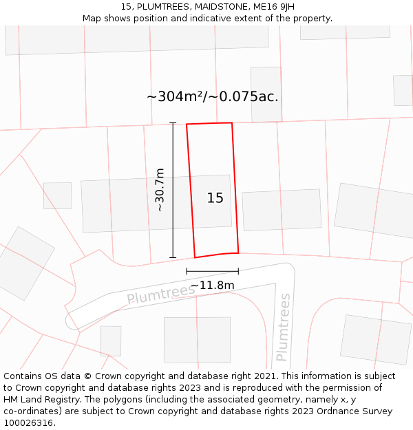 15, PLUMTREES, MAIDSTONE, ME16 9JH: Plot and title map