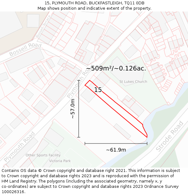 15, PLYMOUTH ROAD, BUCKFASTLEIGH, TQ11 0DB: Plot and title map