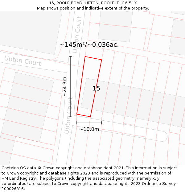 15, POOLE ROAD, UPTON, POOLE, BH16 5HX: Plot and title map