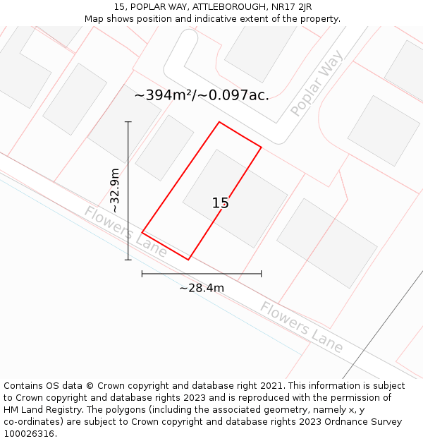 15, POPLAR WAY, ATTLEBOROUGH, NR17 2JR: Plot and title map