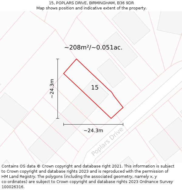 15, POPLARS DRIVE, BIRMINGHAM, B36 9DR: Plot and title map
