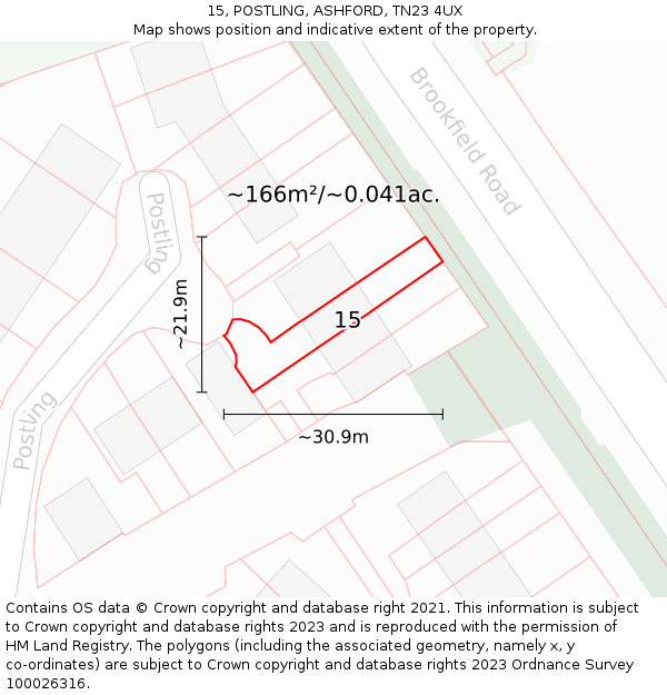 15, POSTLING, ASHFORD, TN23 4UX: Plot and title map
