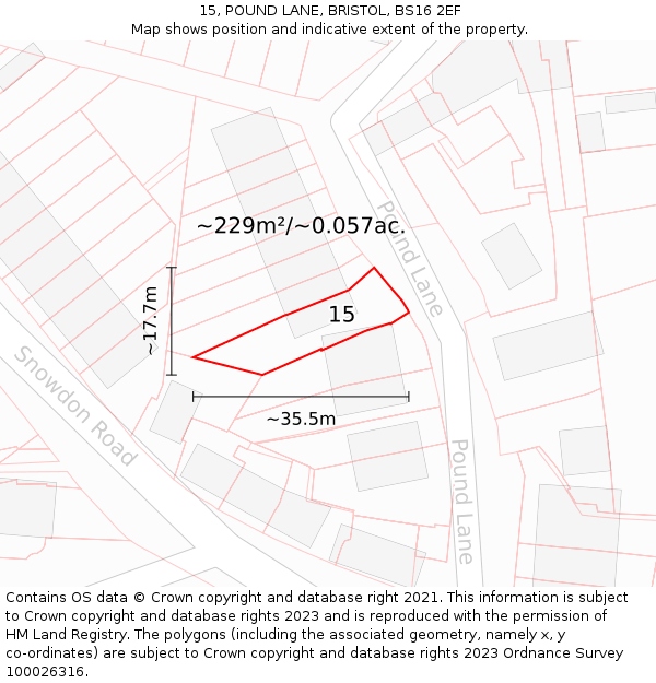 15, POUND LANE, BRISTOL, BS16 2EF: Plot and title map