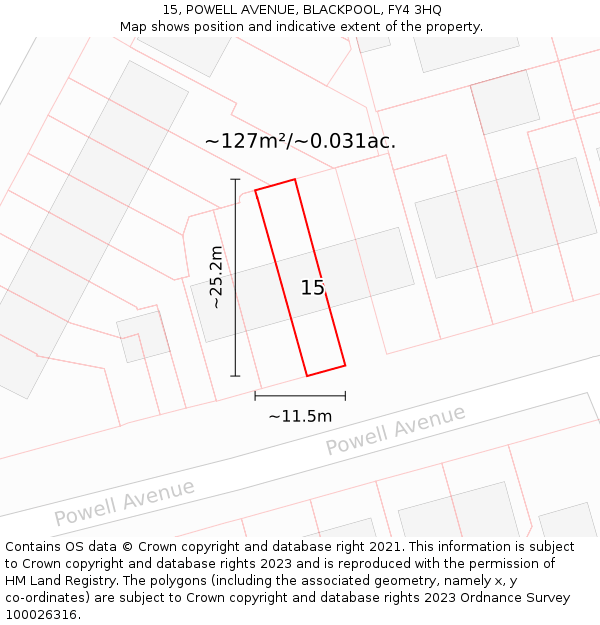 15, POWELL AVENUE, BLACKPOOL, FY4 3HQ: Plot and title map