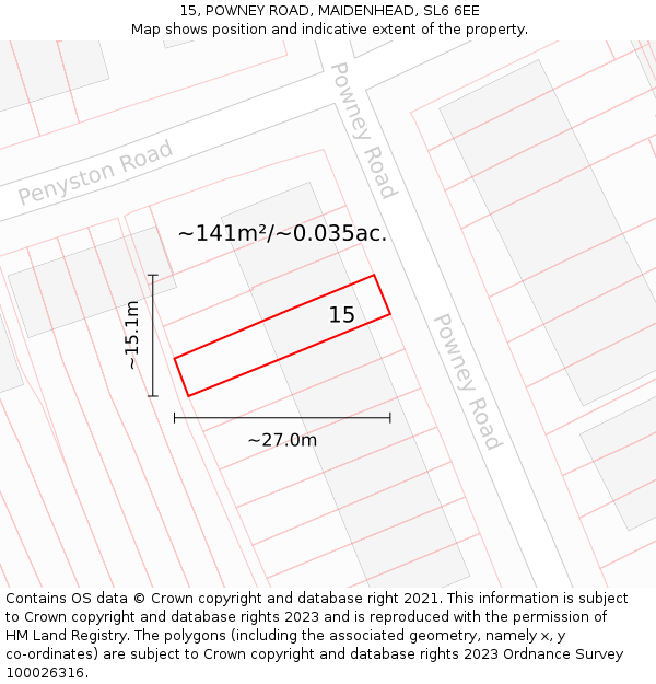 15, POWNEY ROAD, MAIDENHEAD, SL6 6EE: Plot and title map