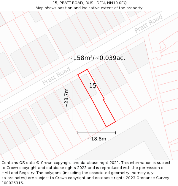 15, PRATT ROAD, RUSHDEN, NN10 0EQ: Plot and title map