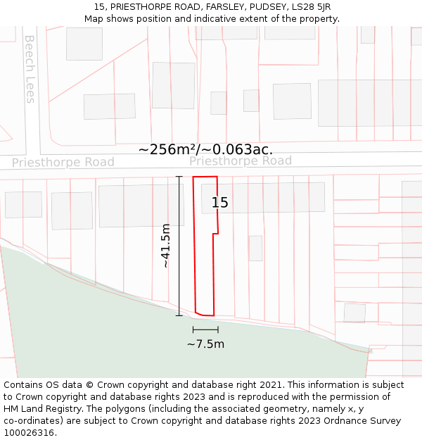 15, PRIESTHORPE ROAD, FARSLEY, PUDSEY, LS28 5JR: Plot and title map
