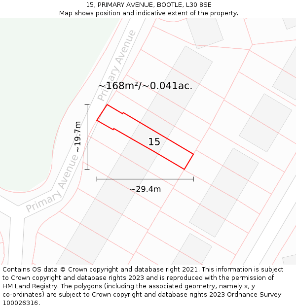 15, PRIMARY AVENUE, BOOTLE, L30 8SE: Plot and title map
