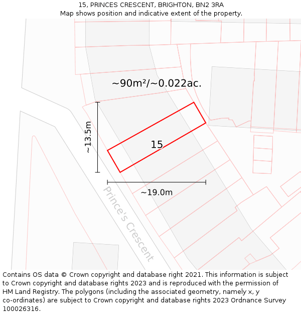 15, PRINCES CRESCENT, BRIGHTON, BN2 3RA: Plot and title map