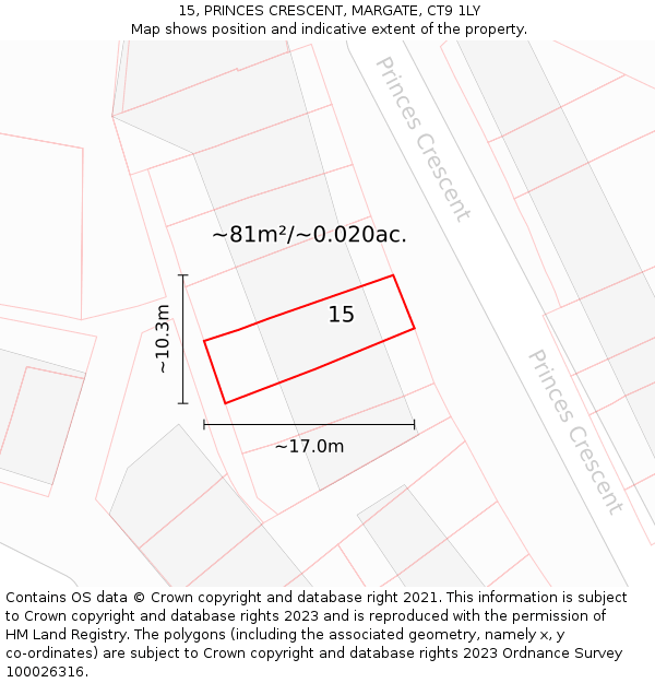 15, PRINCES CRESCENT, MARGATE, CT9 1LY: Plot and title map
