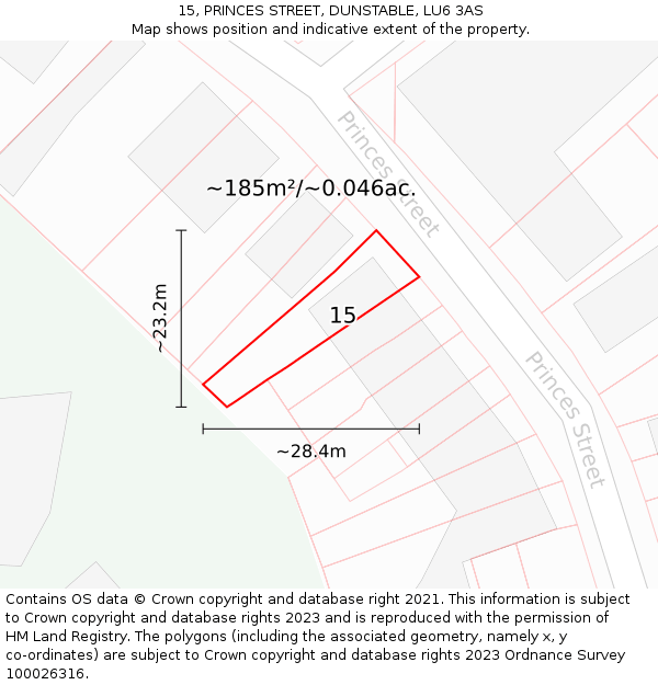 15, PRINCES STREET, DUNSTABLE, LU6 3AS: Plot and title map