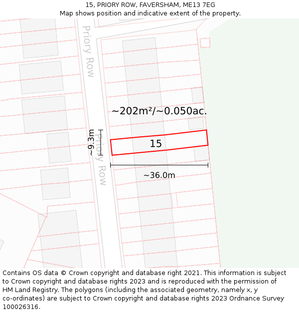15, PRIORY ROW, FAVERSHAM, ME13 7EG: Plot and title map