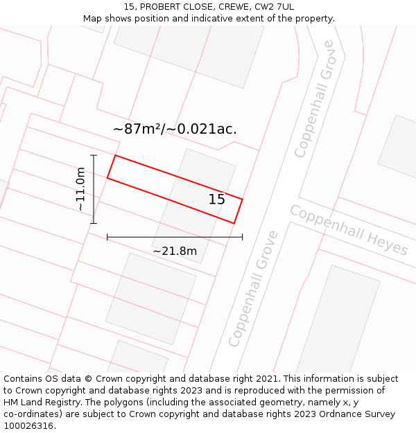 15, PROBERT CLOSE, CREWE, CW2 7UL: Plot and title map