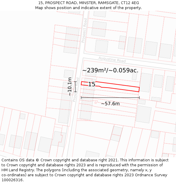15, PROSPECT ROAD, MINSTER, RAMSGATE, CT12 4EG: Plot and title map